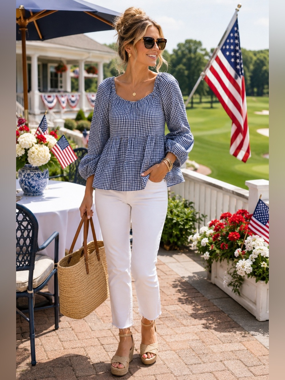 Old Navy Gingham Babydoll Top L Americana Country Club Cottagecore